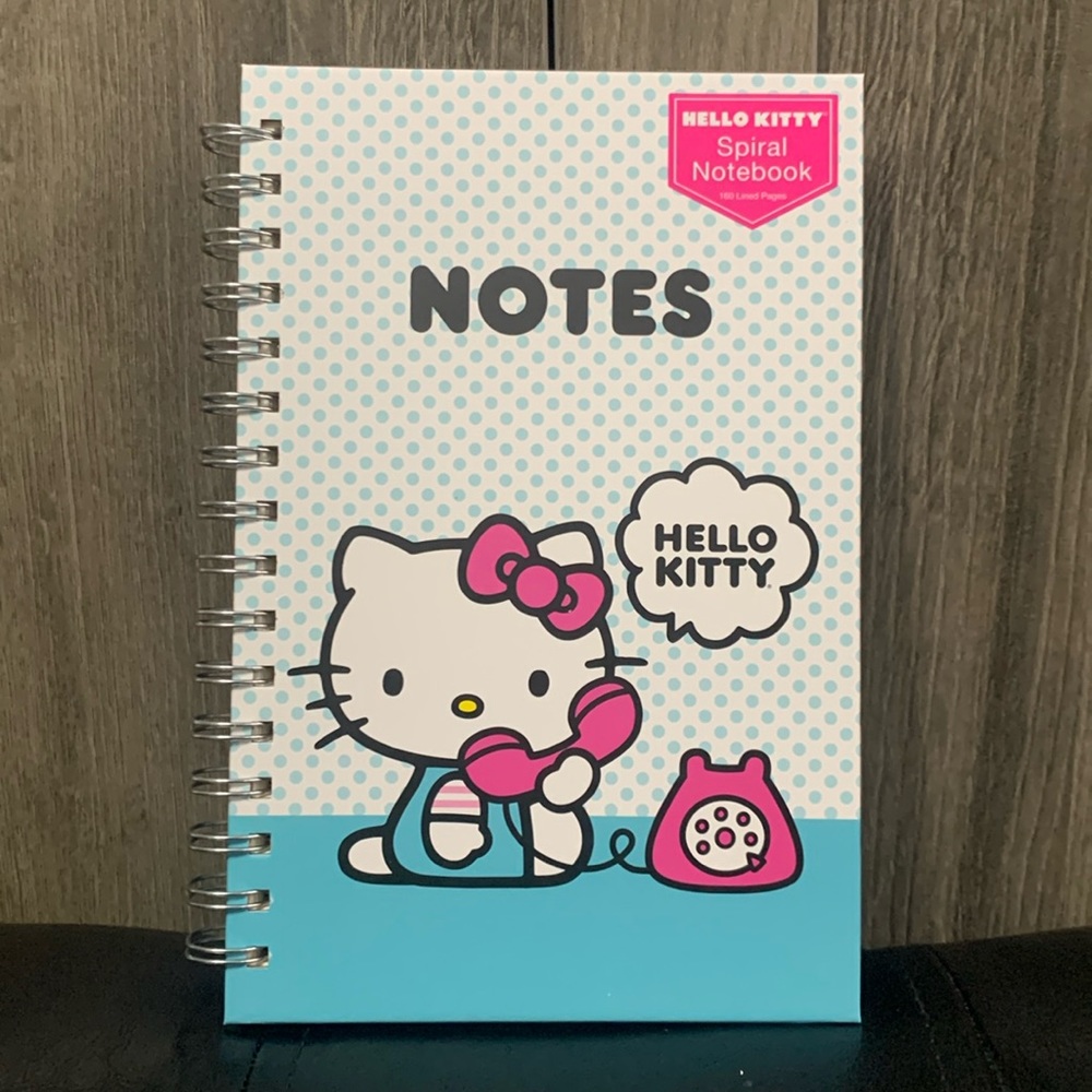 Sanrio Hello Kitty On Phone Blue Polka Dots 160 Lined Pages Spiral Notebook